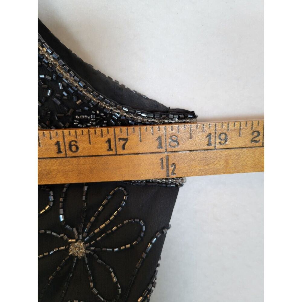 Adrianna Papell Womens Flower Silk Beaded Top Size Large Black Evening Formal - Picture 8 of 10